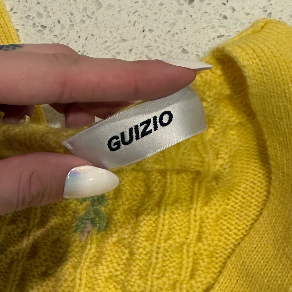 GUIZIO Revolve Exclusive Cable Knit Floral Embroidered Halter Top in Dandelion - Picture 6 of 7